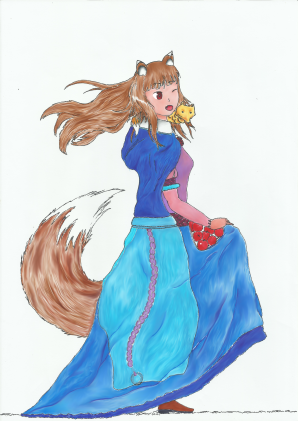 Holo the Wise Wolf with her Apples (Coloured)
